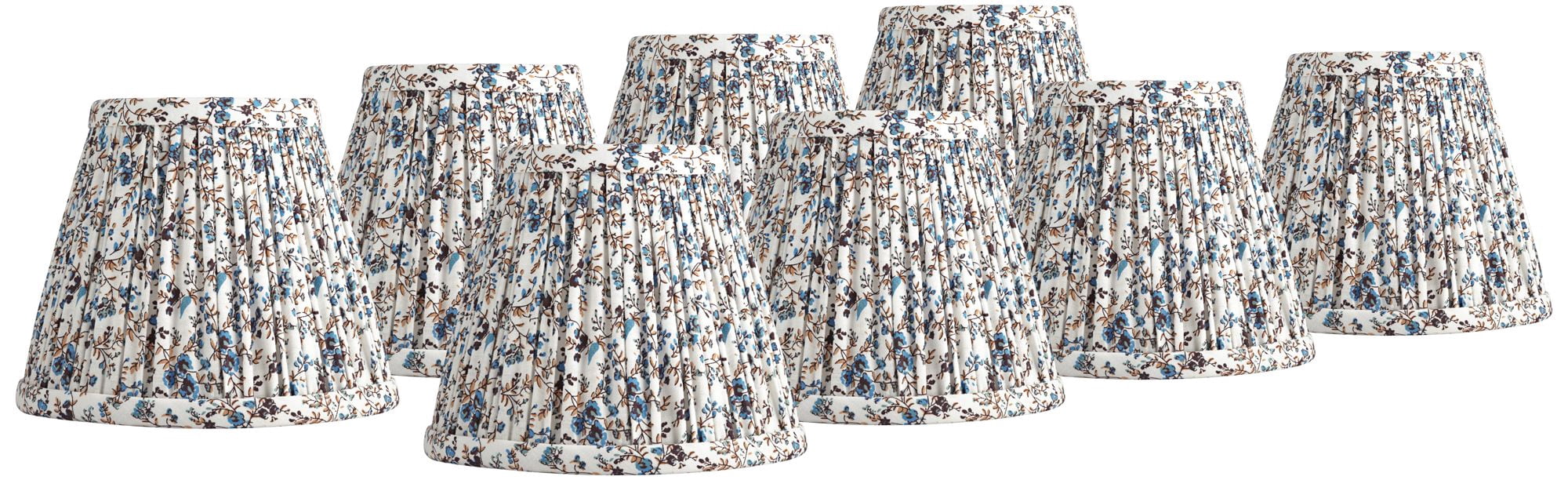 Springcrest Nelle 3 1/2" Top x 6" Bottom x 5" High x 5" Slant Print Lamp Shade Replacement Set of 8 Blue Cream Floral Clip On Candelabra