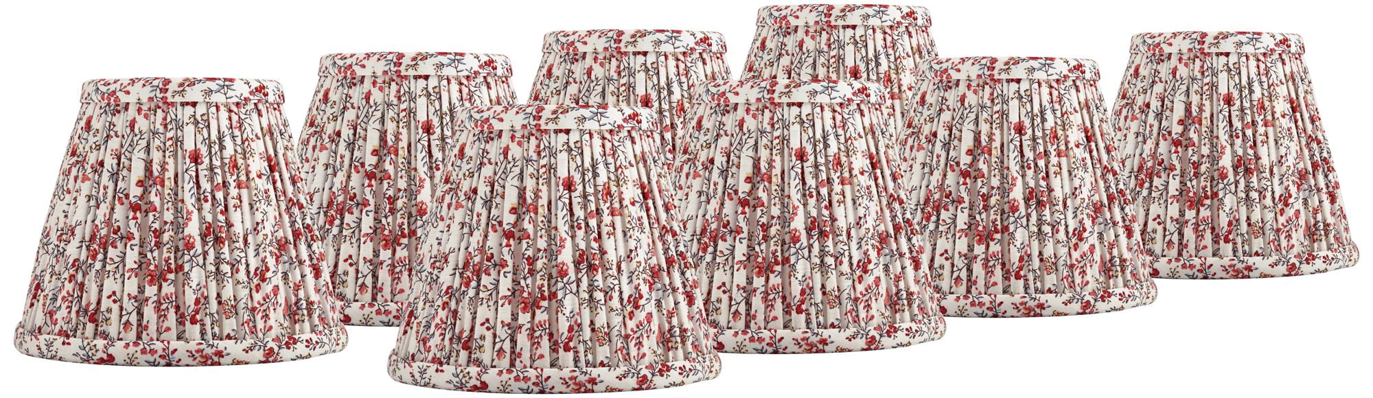 Springcrest Nelle 3 1/2" Top x 6" Bottom x 5" High x 5" Slant Print Lamp Shade Replacement Set of 8 Red Floral Clip On Candelabra