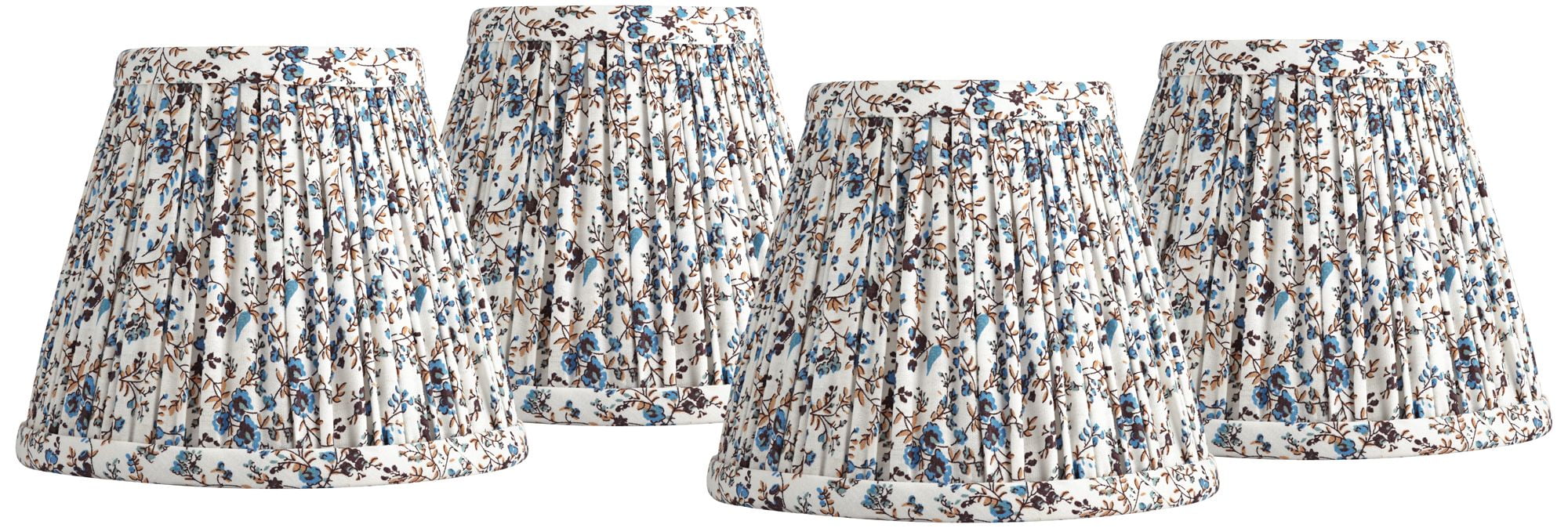 Springcrest Nelle 3 1/2" Top x 6" Bottom x 5" High x 5" Slant Print Lamp Shade Replacement Set of 4 Blue Cream Floral Clip On Candelabra