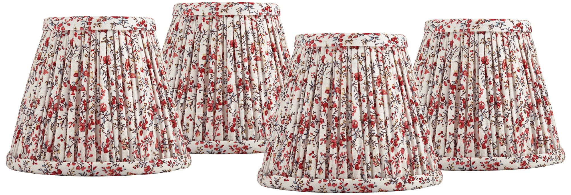 Springcrest Nelle 3 1/2" Top x 6" Bottom x 5" High x 5" Slant Print Lamp Shade Replacement Set of 4 Red Floral Clip On Candelabra