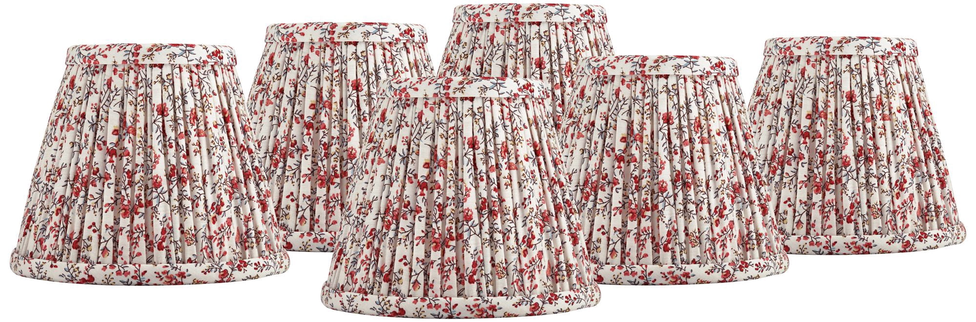 Springcrest Nelle 3 1/2" Top x 6" Bottom x 5" High x 5" Slant Print Lamp Shade Replacement Set of 6 Red Floral Clip On Candelabra