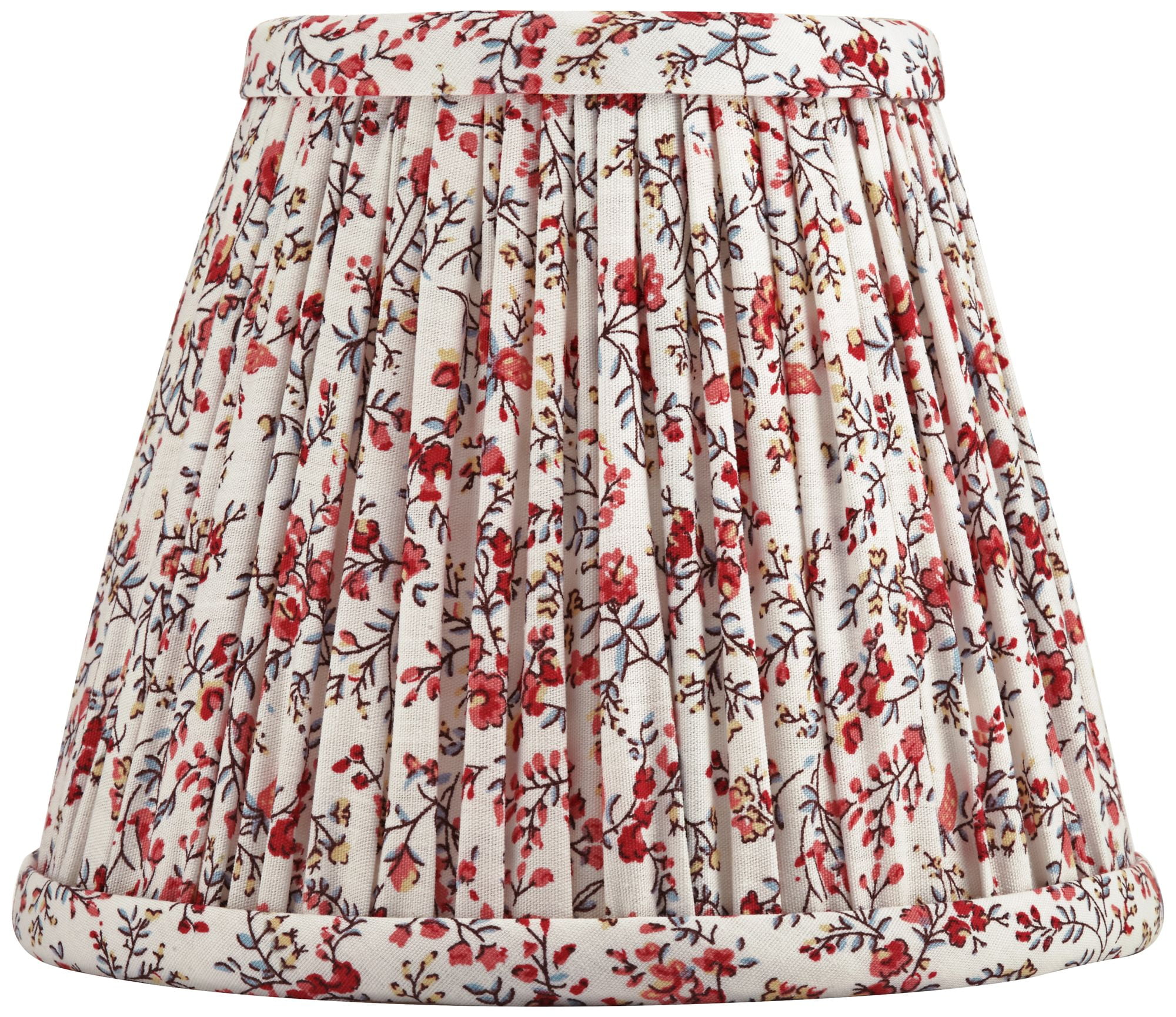 Springcrest Nelle 3 1/2" Top x 6" Bottom x 5" High x 5" Slant Print Lamp Shade Replacement Red Pleated Floral Clip On Candelabra