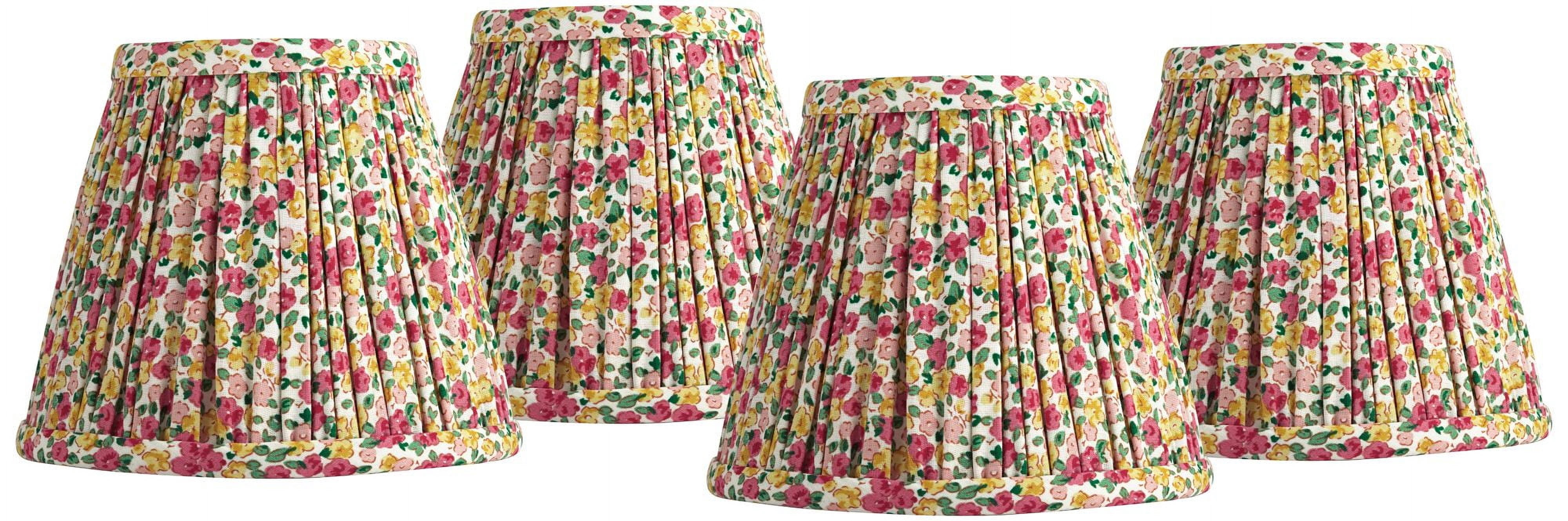 Springcrest Nelle 3 1/2" Top x 6" Bottom x 5" High x 5" Slant Print Lamp Shade Replacement Set of 4 Red Yellow Floral Clip On Candelabra