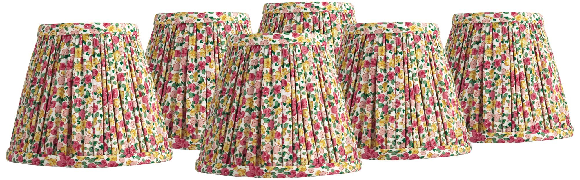 Springcrest Nelle 3 1/2" Top x 6" Bottom x 5" High x 5" Slant Print Lamp Shade Replacement Set of 6 Red Yellow Floral Clip On Candelabra