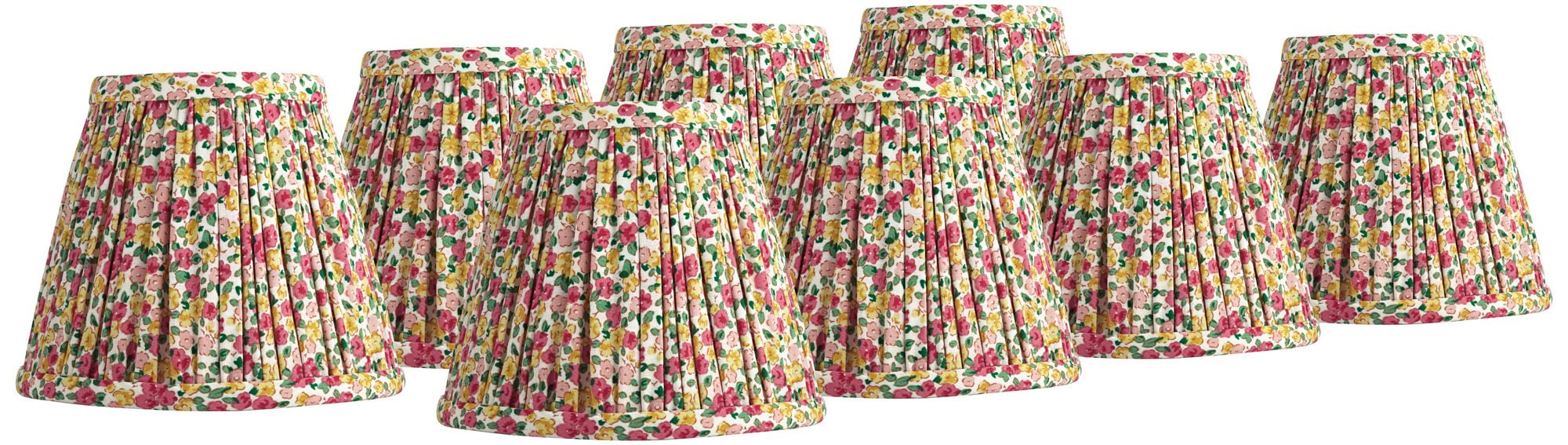 Springcrest Nelle 3 1/2" Top x 6" Bottom x 5" High x 5" Slant Print Lamp Shade Replacement Set of 8 Red Yellow Floral Clip On Candelabra