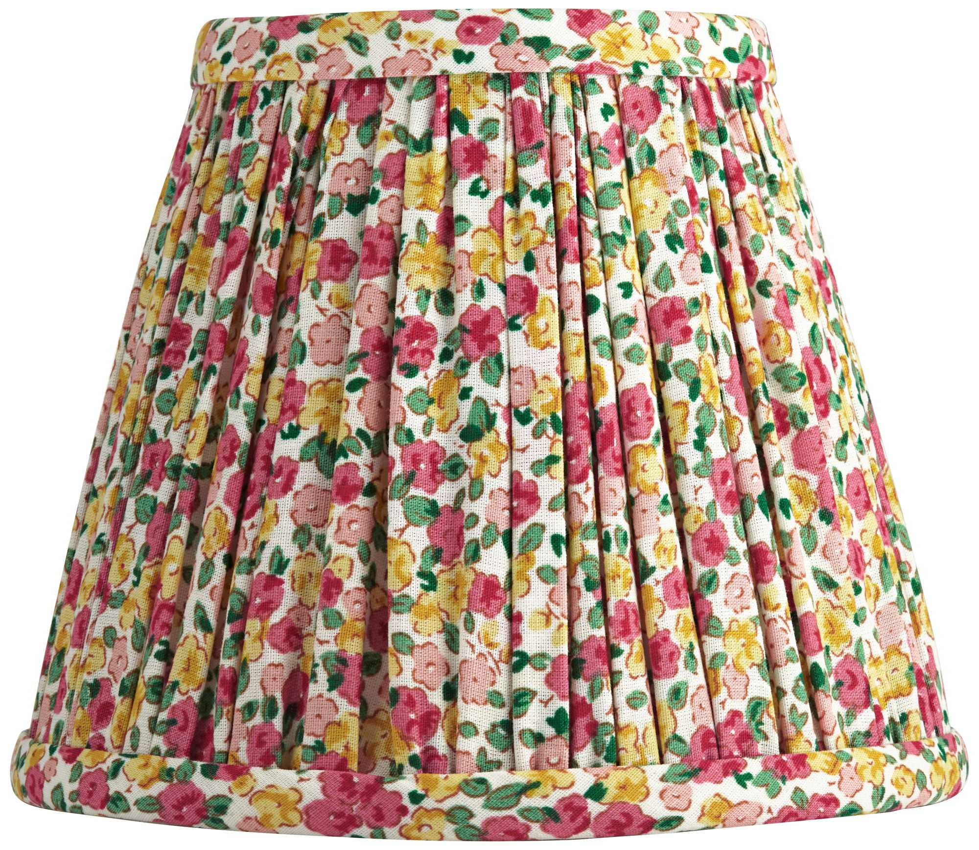 Springcrest Nelle 3 1/2" Top x 6" Bottom x 5" High x 5" Slant Print Lamp Shade Replacement Red Yellow Pleated Floral Clip On