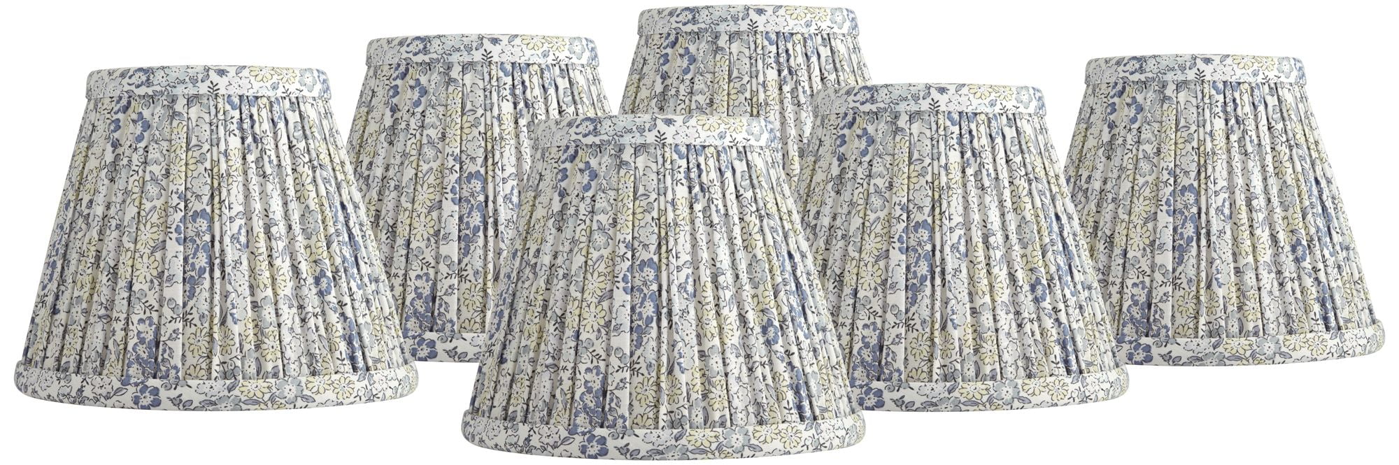 Springcrest Nelle 3 1/2" Top x 6" Bottom x 5" High x 5" Slant Print Lamp Shade Replacement Set of 6 Blue Violet Pleated Clip On Candelabra