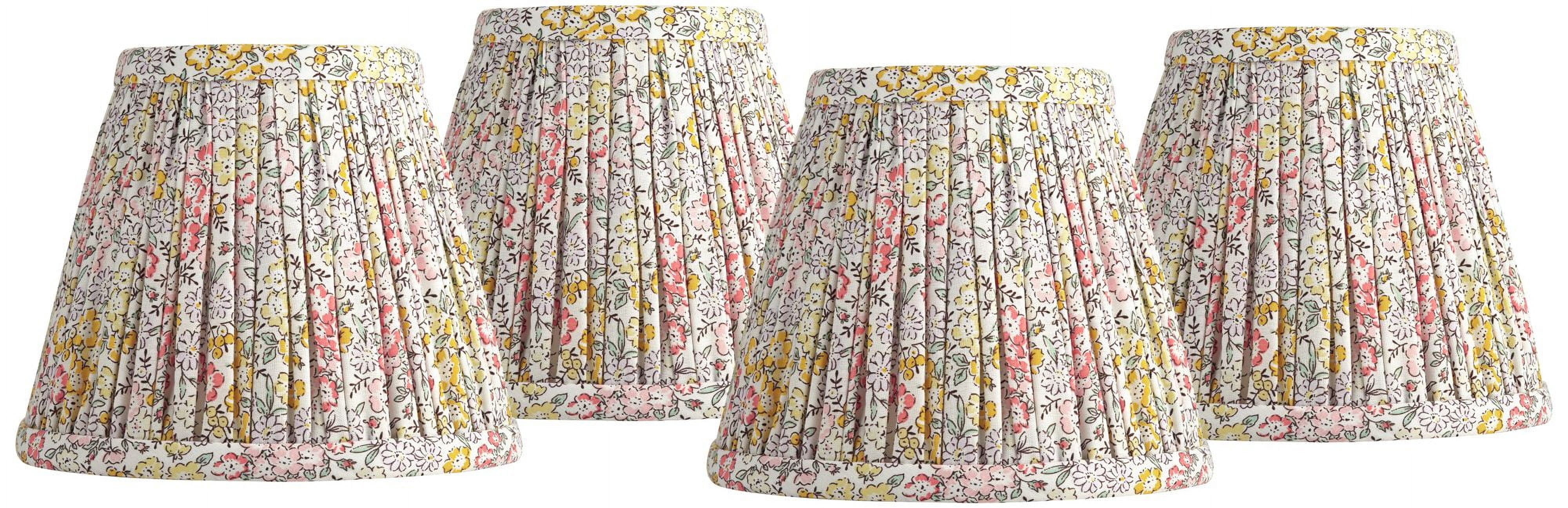 Springcrest Nelle 3 1/2" Top x 6" Bottom x 5" High x 5" Slant Print Lamp Shade Replacement Set of 4 Yellow Peach Pleated Clip On Candelabra