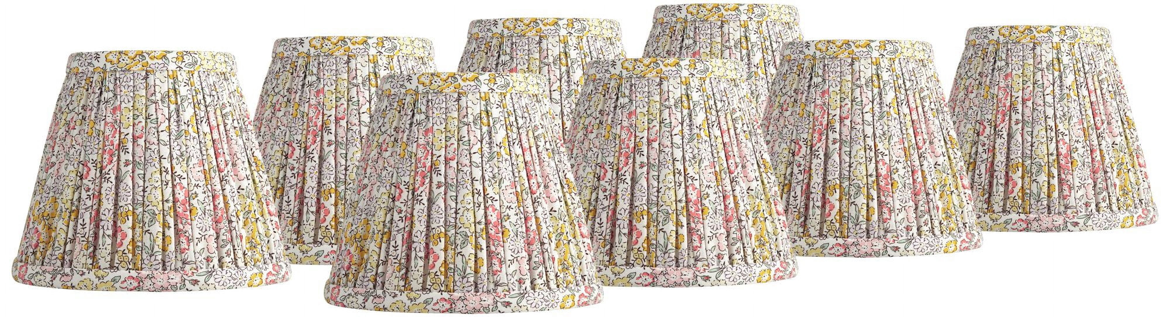 Springcrest Nelle 3 1/2" Top x 6" Bottom x 5" High x 5" Slant Print Lamp Shade Replacement Set of 8 Yellow Peach Pleated Clip On Candelabra
