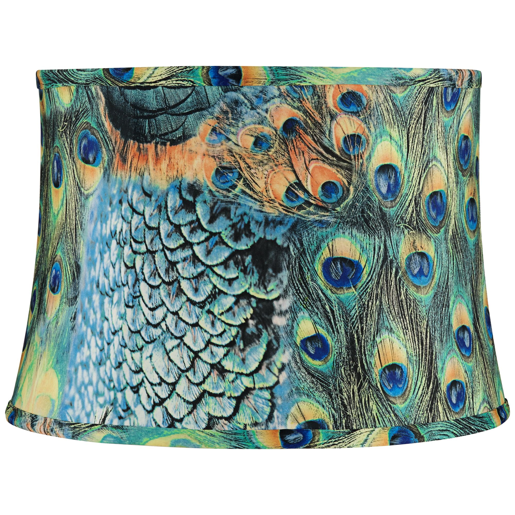 Peacock Print Drum Lamp Shade with Chrome Finish Spider Fitter