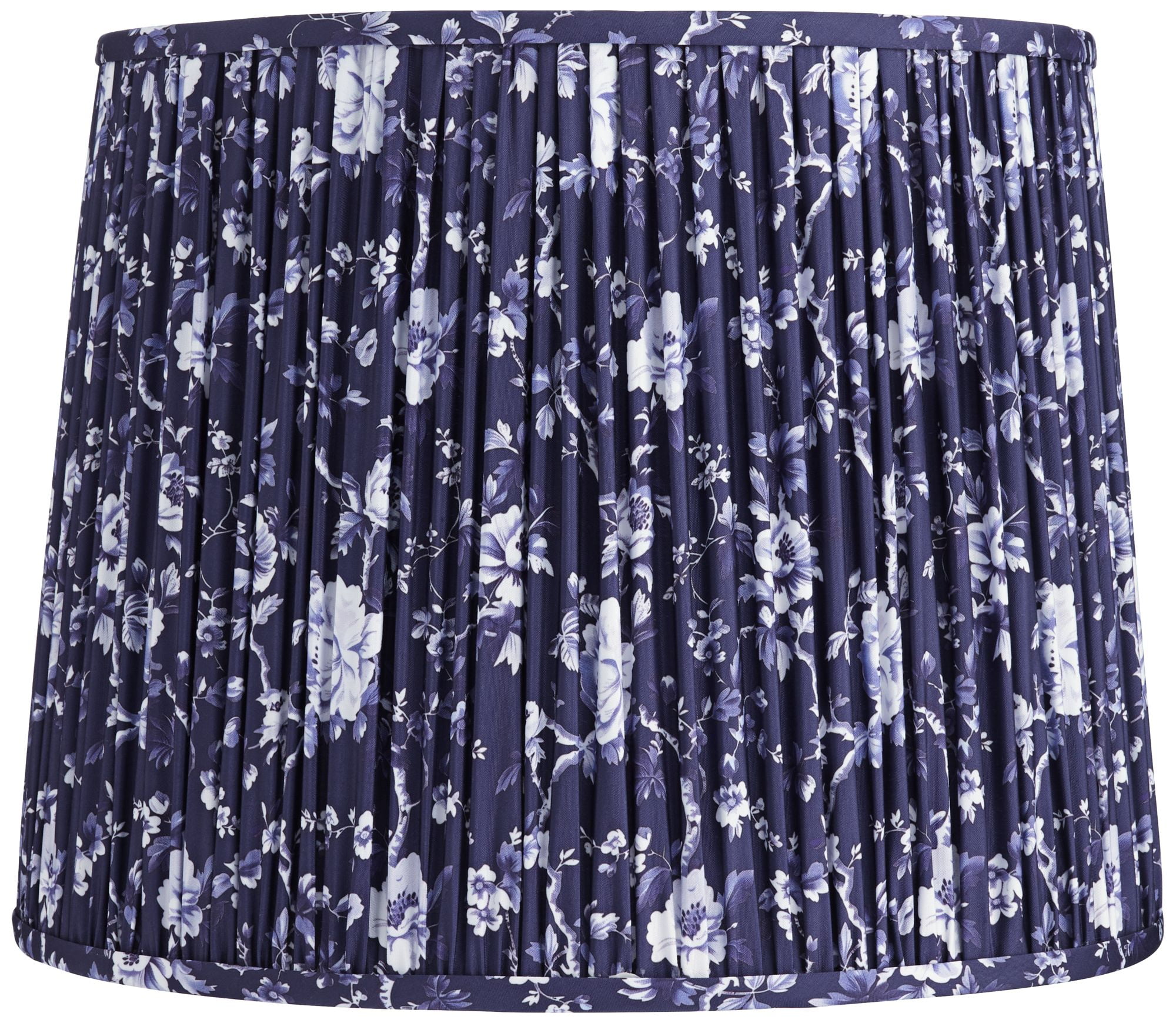 Springcrest Sally 13" Top x 15" Bottom x 12" High x 12" Slant Print Lamp Shade Replacement Deep Blue Pleated Floral Spider Harp