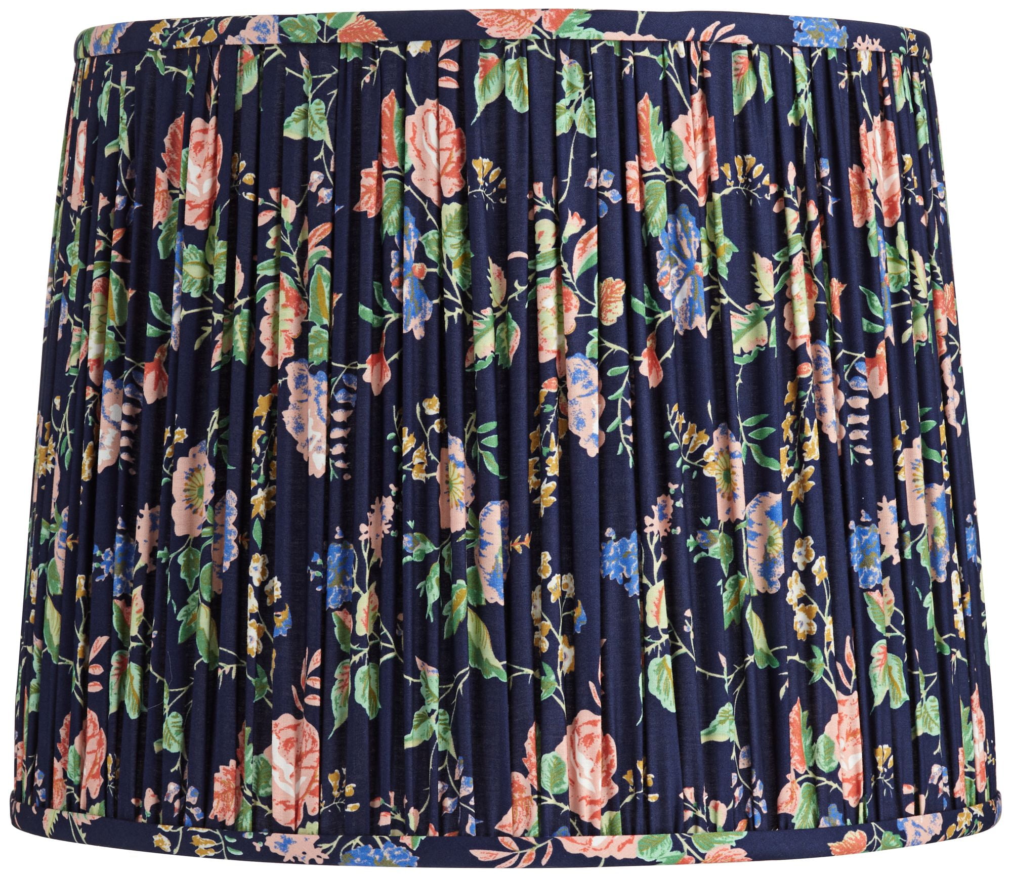 Springcrest Sally 13" Top x 15" Bottom x 12" High x 12" Slant Print Lamp Shade Replacement Navy Blue Pleated Rose Floral Spider Harp Finial