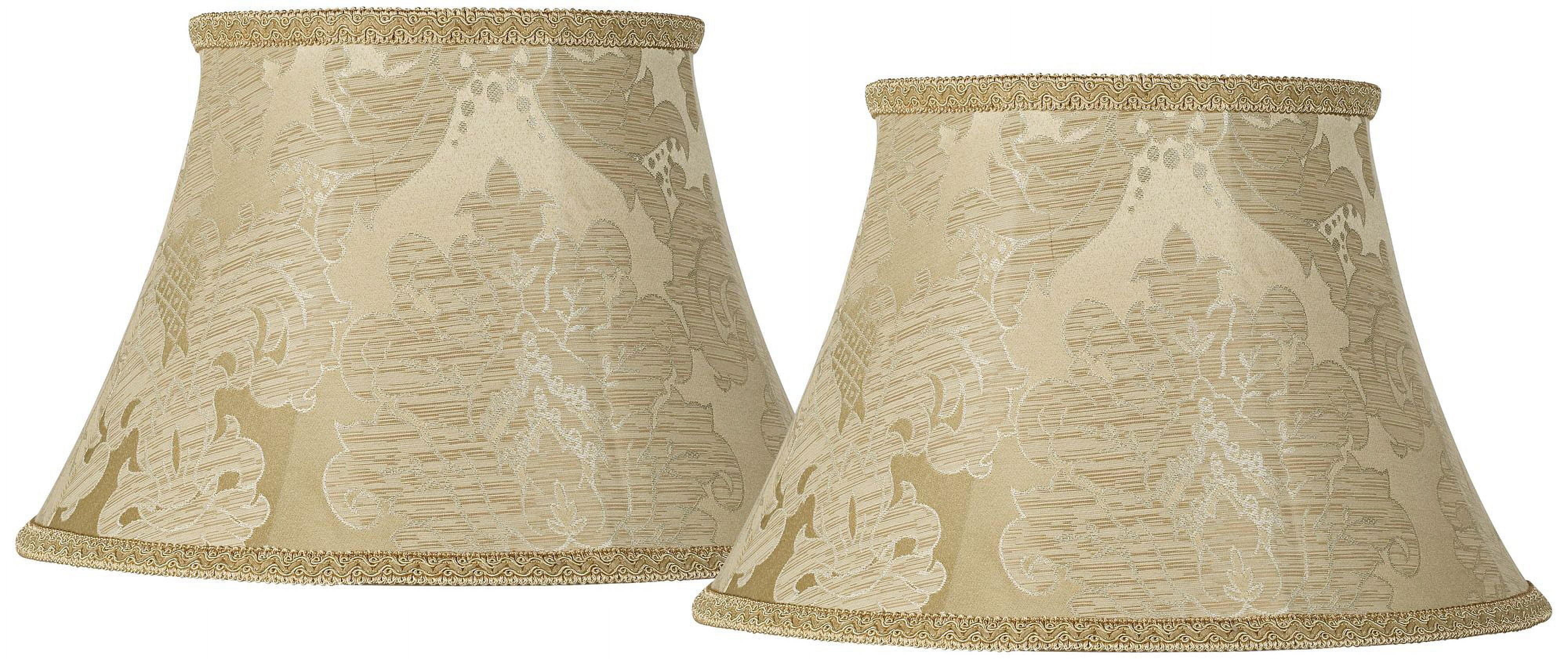 Springcrest Set of 2 Bell Print Lamp Shades Ivory Brocade Large 10" Top x 17" Bottom x 11" High Spider Harp and Finial Fitting