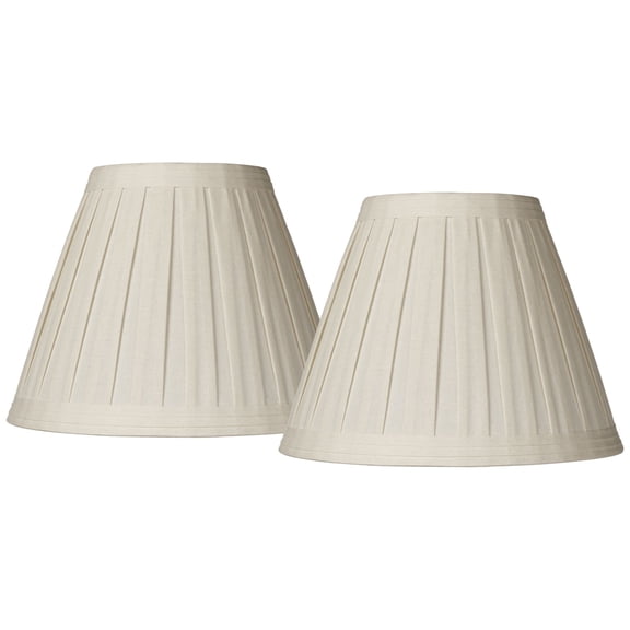 Springcrest Set of 2 Creme Linen Box Pleated Medium Drum Lamp Shades 7" Top x 14" Bottom x 11" High (Spider) Replacement with Harp and Finial