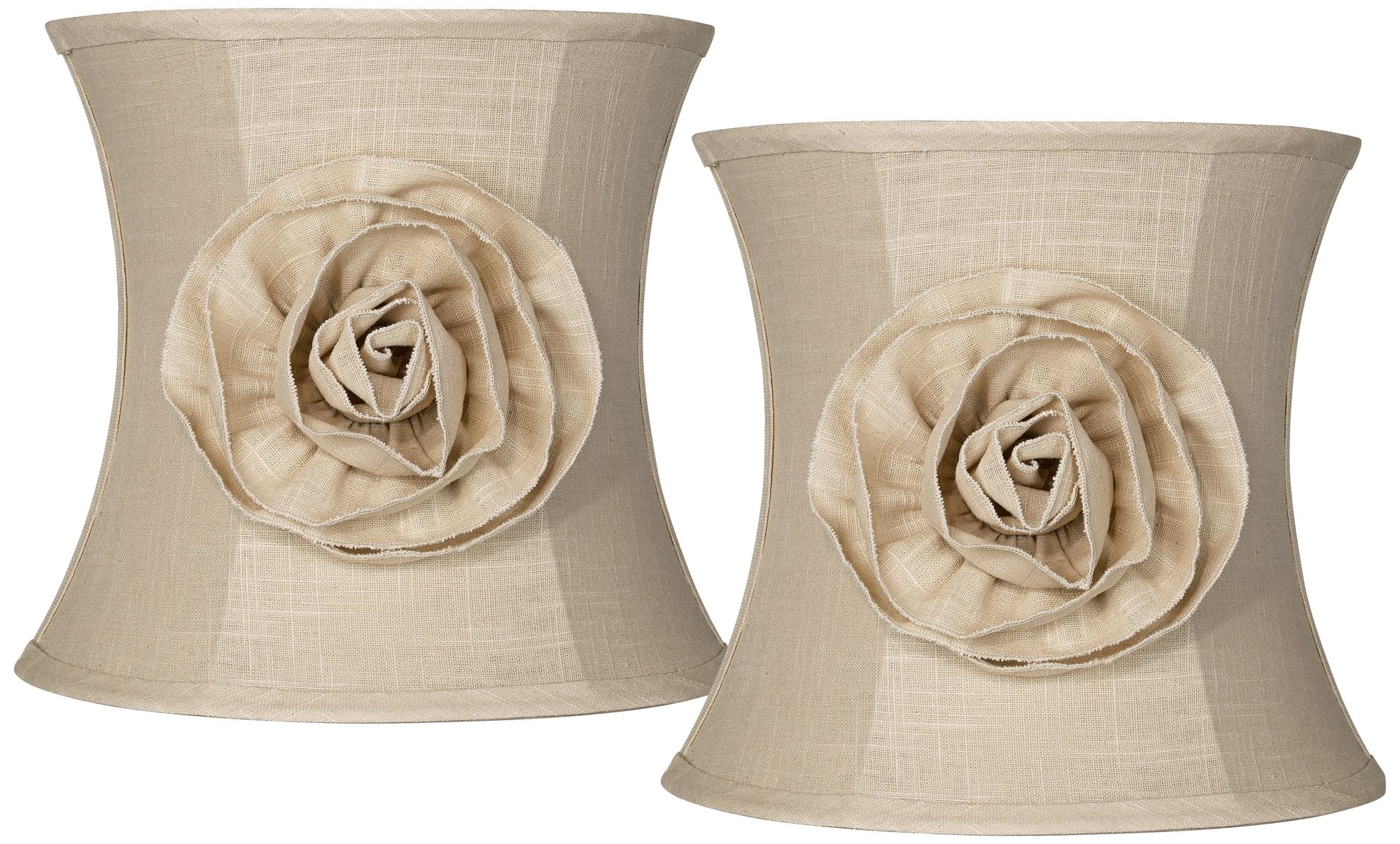 Springcrest Set of 2 Drum Lamp Shades Almond Flower Small 11" Top x 12" Bottom x 11" High Spider Replacement Harp Finial Fitting