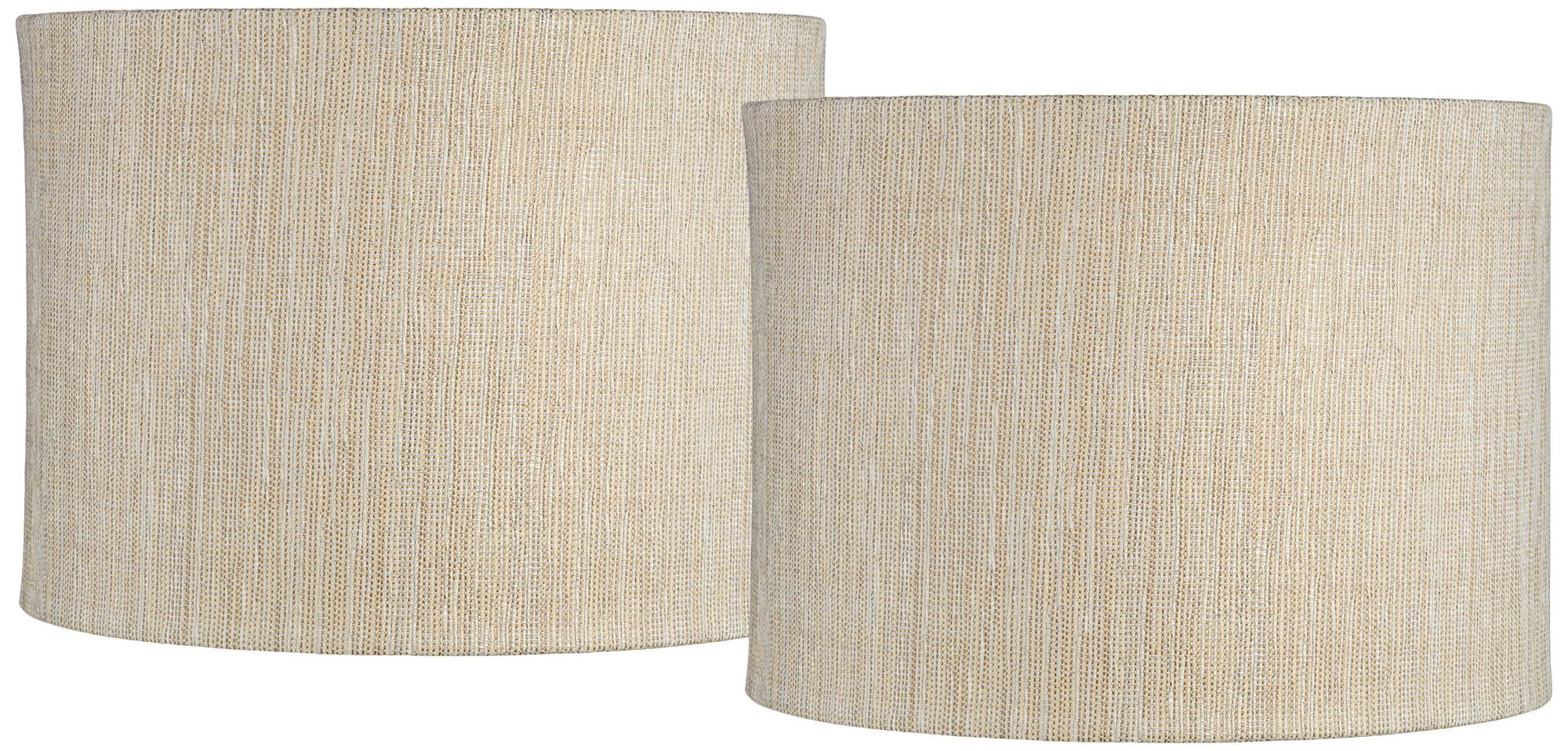 Springcrest Set of 2 Drum Lamp Shades Gold Silver Weave Medium 15" Top x 15" Bottom x 11" High Spider with Harp and Finial Fitting