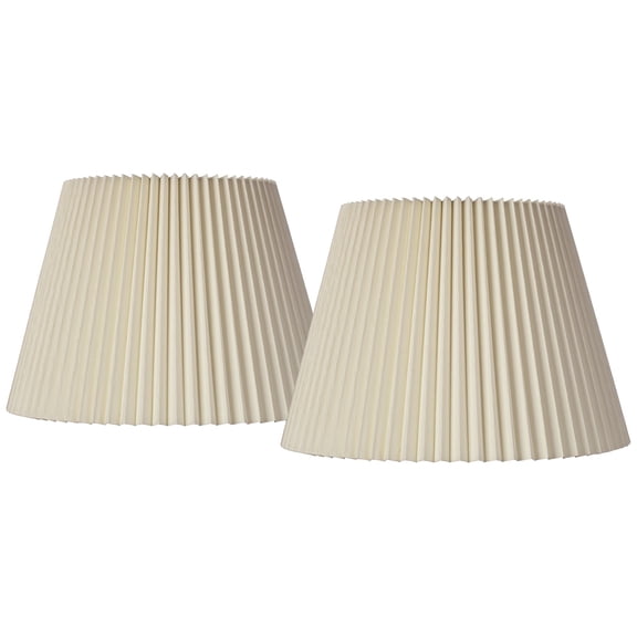 Springcrest Set of 2 Drum Lamp Shades Ivory Knife Pleat Medium 8" Top x 14.5" Bottom x 10" High Spider with Harp and Finial Fitting