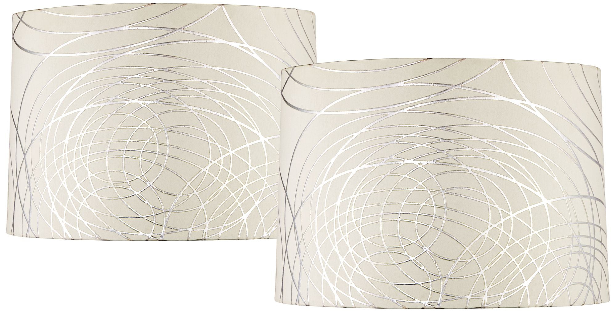 Springcrest Set of 2 Drum Lamp Shades Off-White Silver Circles Medium 15" Top x 16" Bottom x 11" High Spider with Harp and Finial
