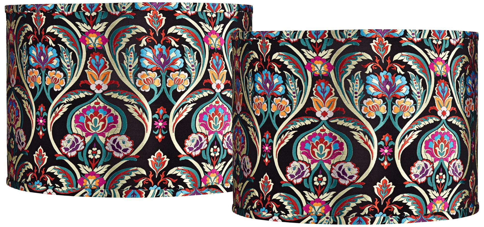 Springcrest Set of 2 Drum Print Lamp Shades Multi-Color Bohemian Medium 15" Top x 15" Bottom x 11" High Spider Harp Finial Fitting