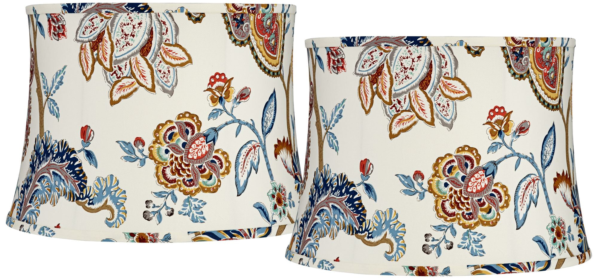 Springcrest Set of 2 Drum Print Lamp Shades Multi-Color Paisley Medium 14" Top x 16" Bottom x 11.5" High Spider Harp and Finial