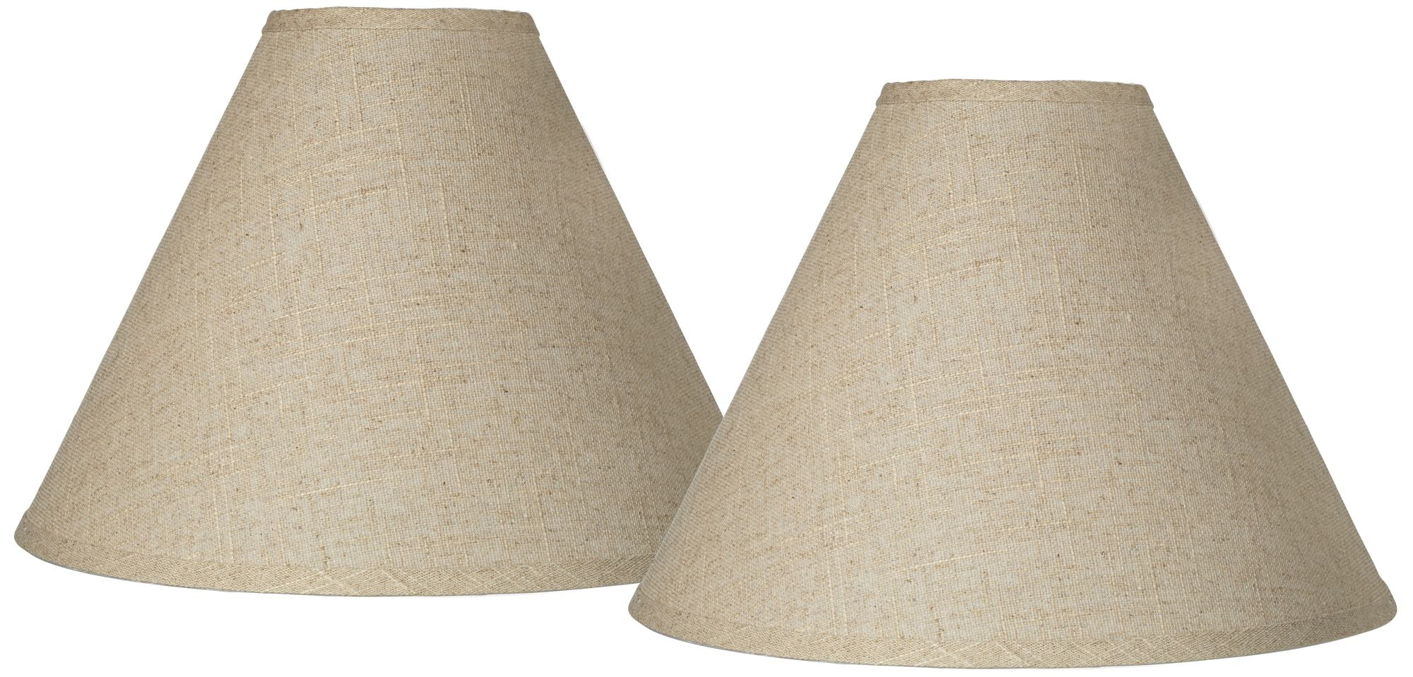 Set of 2 Beige Burlap Empire Lamp Shades with Polished Brass Finish