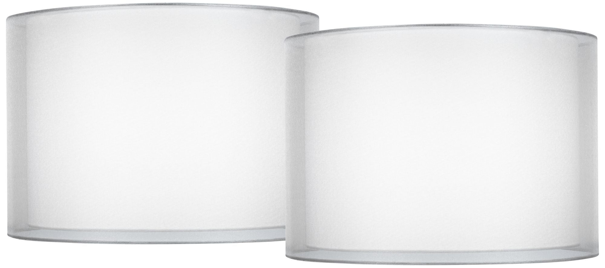 Springcrest Set of 2 Hardback Double Drum Lamp Shades Silver Sheer Medium 16" Top x 16" Bottom x 11" High Spider Harp and Finial