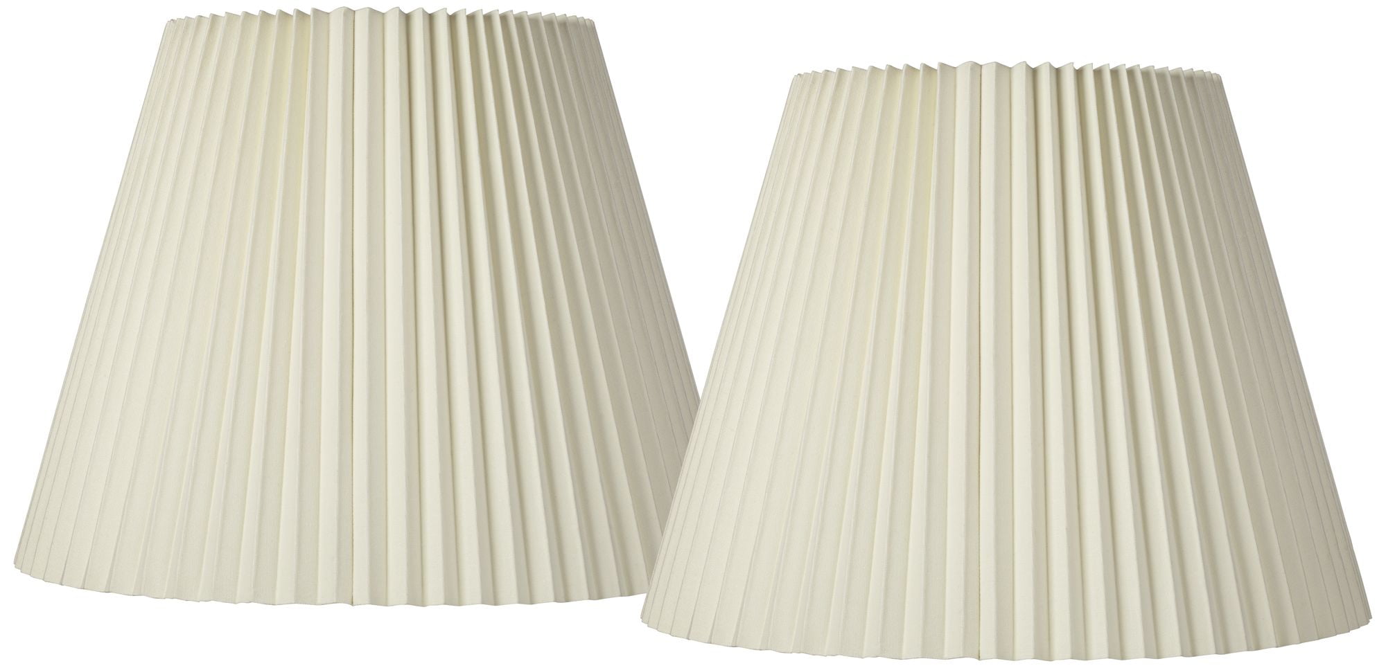 Springcrest Set of 2 Knife Pleat Empire Lamp Shades Ivory Large 11" Top x 19" Bottom x 14.25" High Spider Harp and Finial Fitting