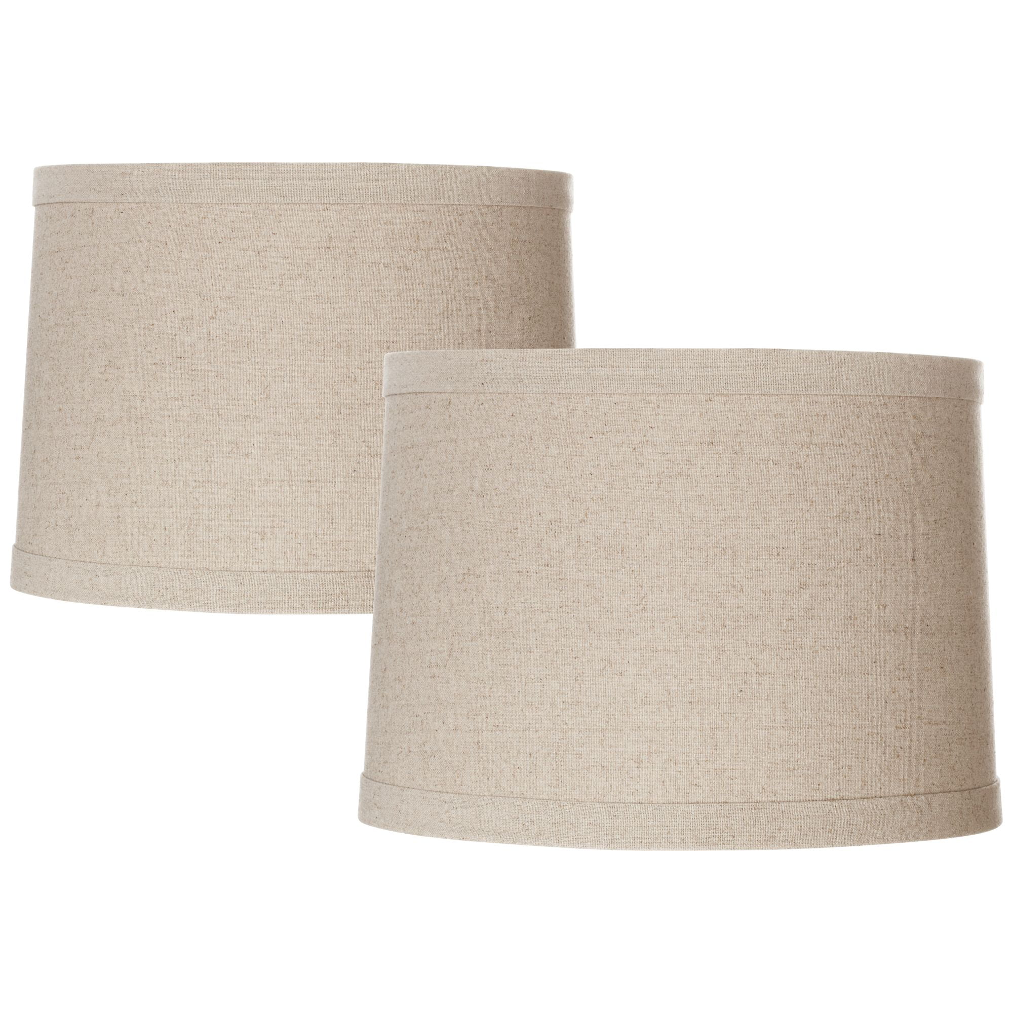 Set of 2 Natural Linen Drum Lamp Shades with Chrome Fittings