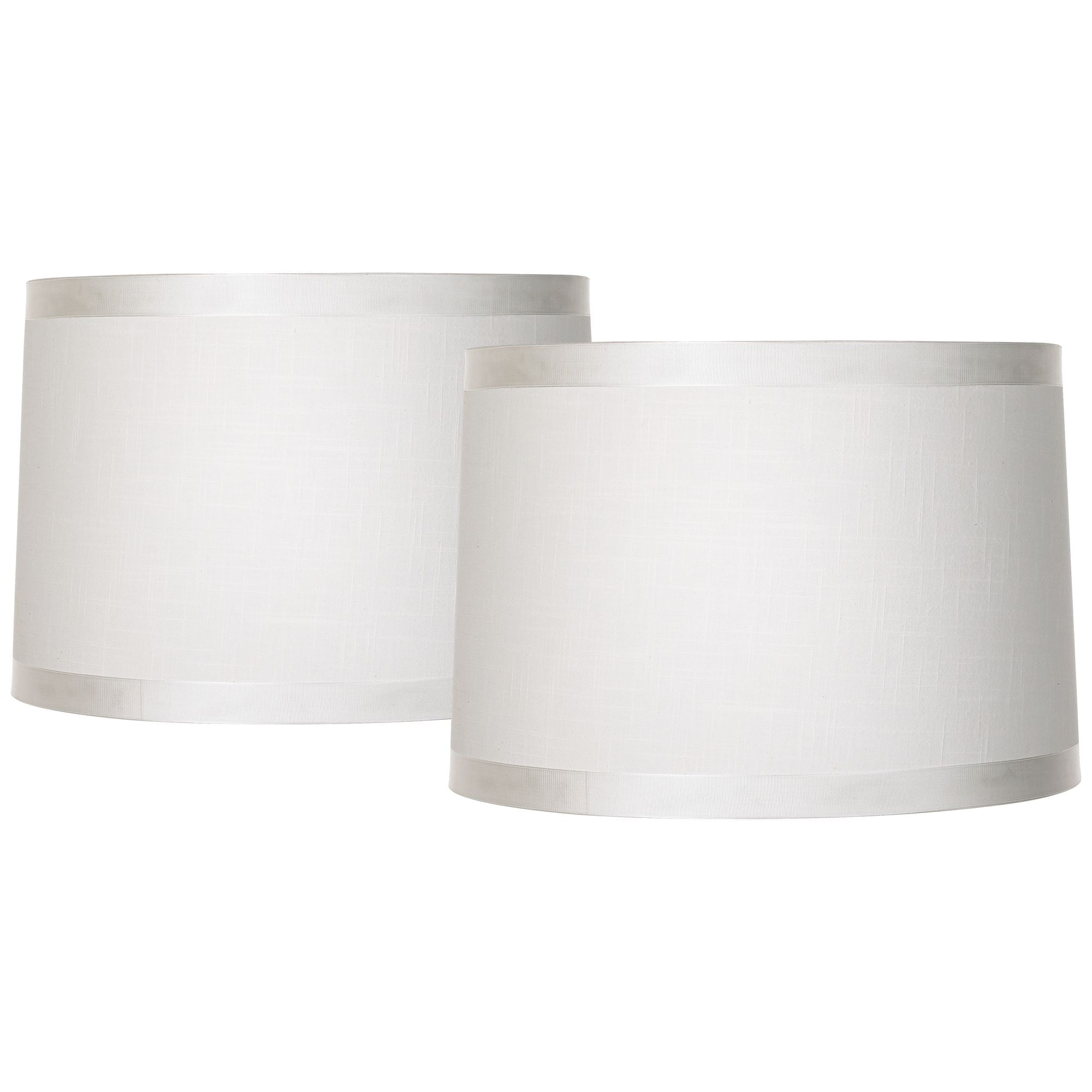 Springcrest Set of 2 Off-White Fabric Medium Drum Lamp Shades 15" Top x 16" Bottom x 11" High (Spider) Replacement with Harp and Finial