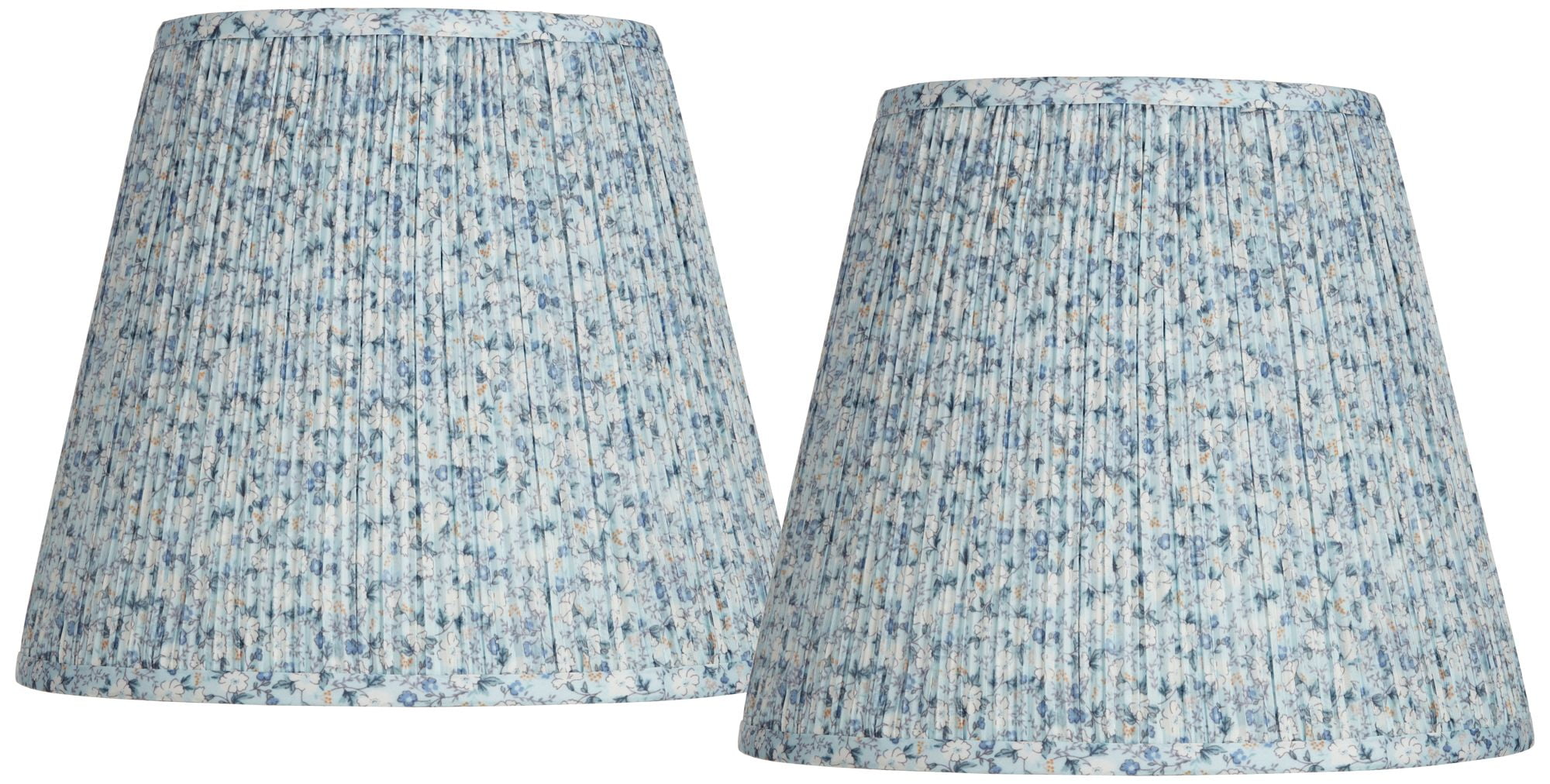 Springcrest Set of 2 Pleat Empire Print Lamp Shades Blue Floral Medium 8" Top x 13" Bottom x 10.75" High Spider Harp and Finial
