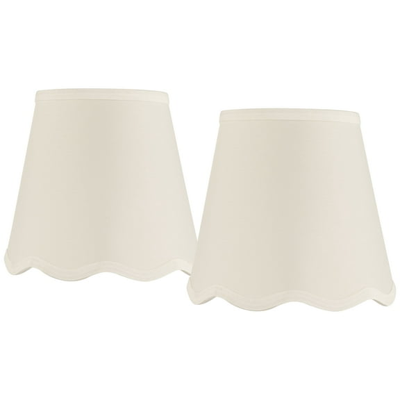 Springcrest Set of 2 Scalloped Empire Lamp Shades White Small 4" Top x 6" Bottom x 5.5" High Candle Clip Harp and Finial Fitting