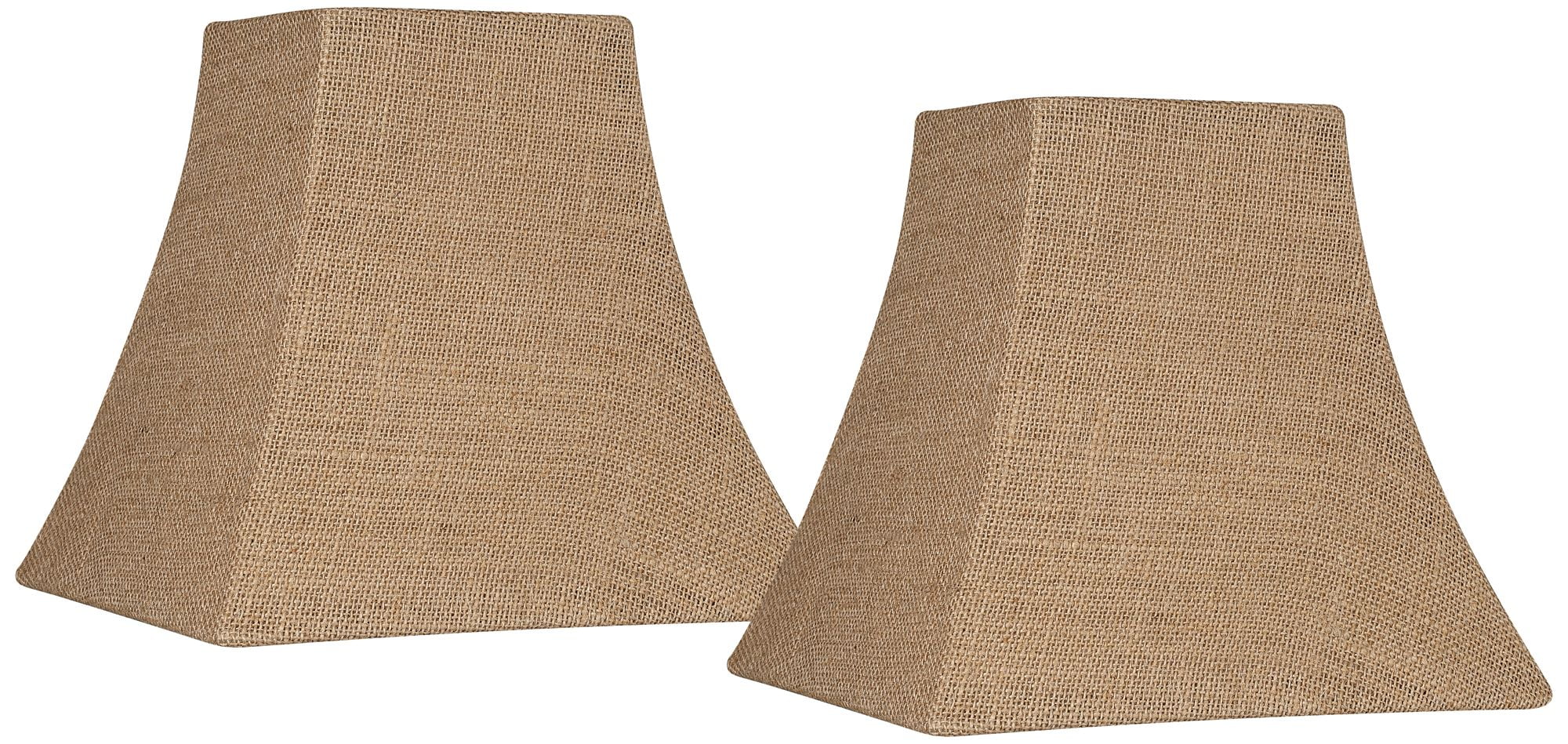 Springcrest Set of 2 Square Lamp Shades Natural Burlap Small 5.25" Top x 10" Bottom x 9" High Spider with Harp and Finial Fitting