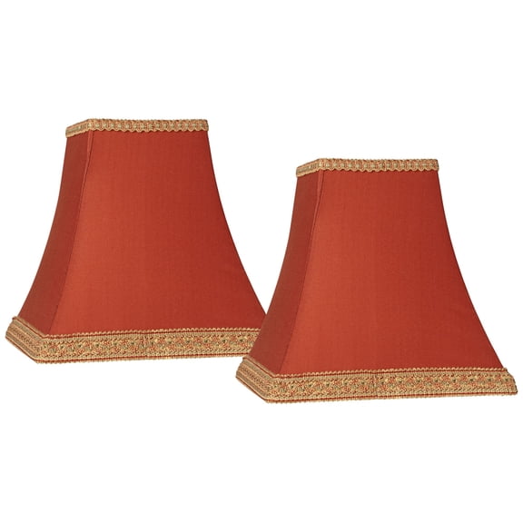 Springcrest Set of 2 Square Lamp Shades Rust Small 5" Top x 9" Bottom x 10" High Spider with Replacement Harp and Finial Fitting
