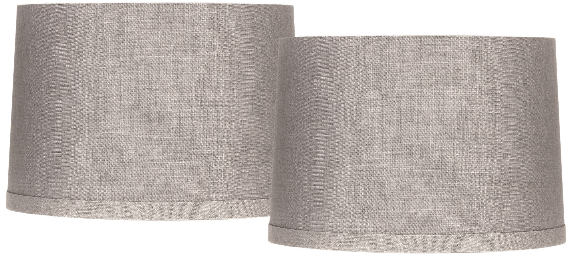 Springcrest Set of 2 Tapered Drum Lamp Shades Gray Medium 15" Top x 16" Bottom x 11" High Spider with Replacement Harp and Finial Fitting