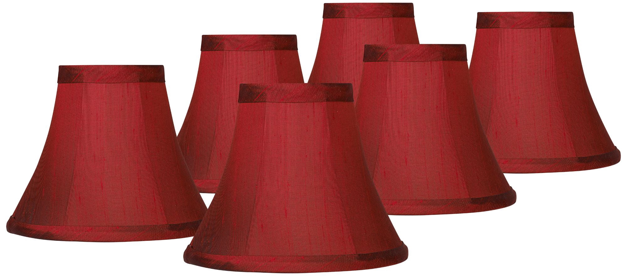 Springcrest Set of 6 Bell Lamp Shades Deep Red Faux Silk Small 3" Top x 6" Bottom x 5" High Candelabra Clip-On Fitting