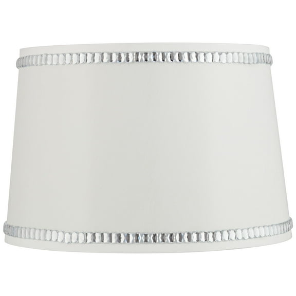 Springcrest White Medium Drum Lamp Shade with Crystal Trim 13" Top x 15" Bottom x 10" High x 10" Slant (Spider) Replacement