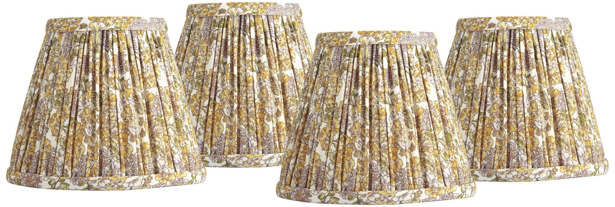 Springcrest 3 1/2" Top x 6" Bottom x 5" High x 5" Slant Print Lamp Shade Replacement Set of 4 Yellow Pleated Clip On Candelabra