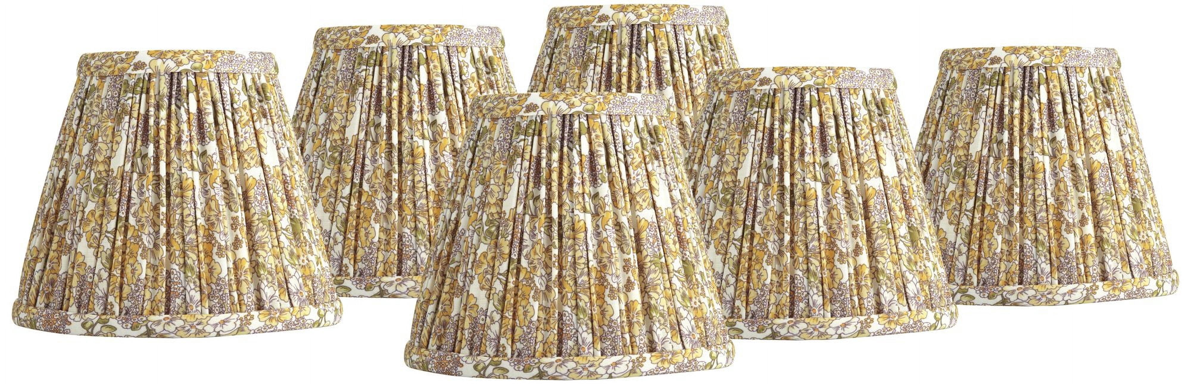 Springcrest 3 1/2" Top x 6" Bottom x 5" High x 5" Slant Print Lamp Shade Replacement Set of 6 Yellow Pleated Clip On Candelabra