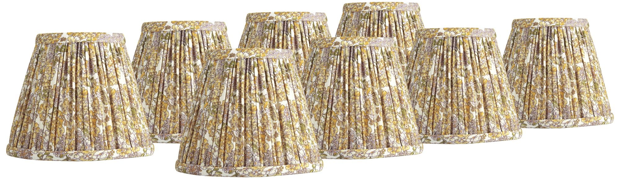Springcrest 3 1/2" Top x 6" Bottom x 5" High x 5" Slant Print Lamp Shade Replacement Set of 8 Yellow Pleated Clip On Candelabra