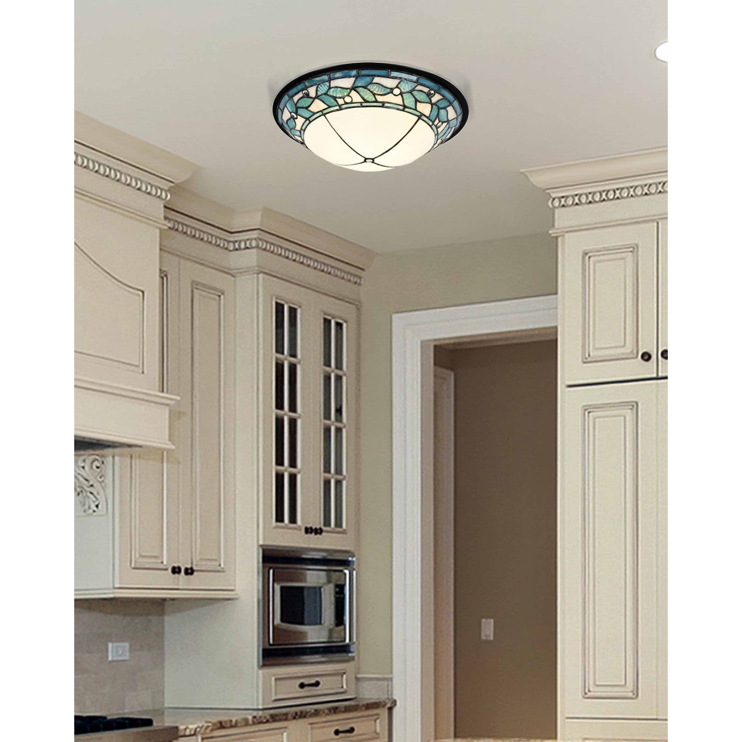 Green Leaves Dome LED Flush Mount with Bronze Frame