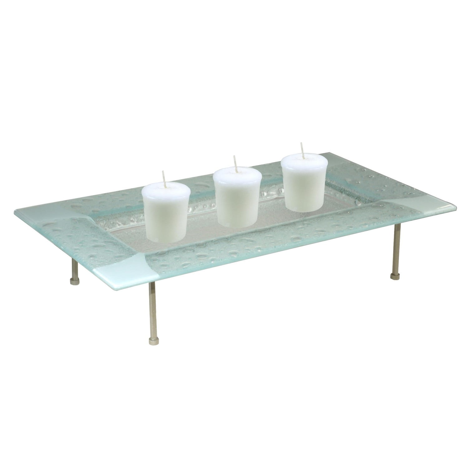 Contemporary Silver and White Glass Candle Holder Tray