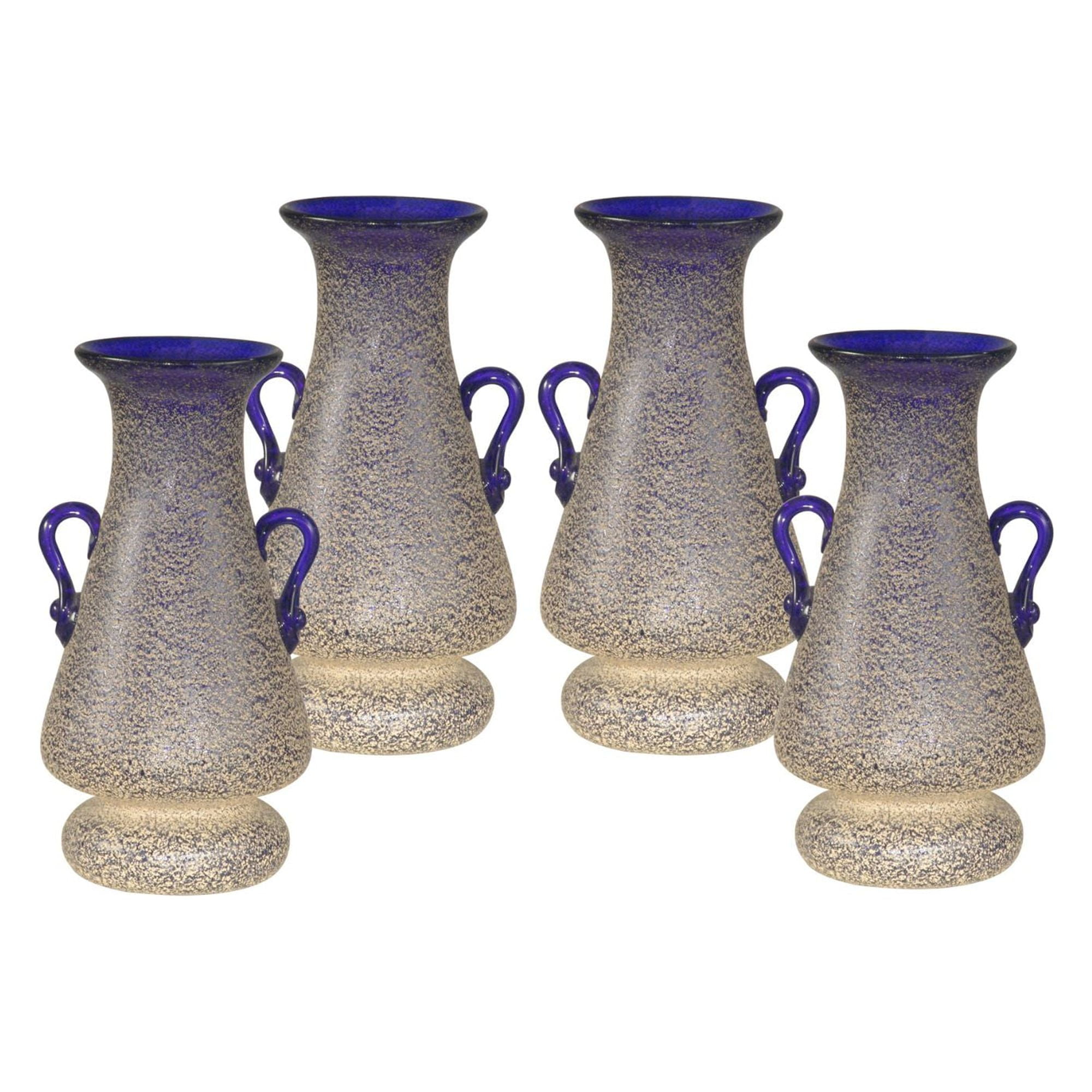 Azure Blue and Gray Hand Blown Art Glass Vase Set, 7.25"