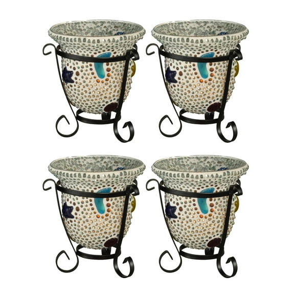 Springdale Lighting 4 inch H Bead Star Cup 4-Piece Mosaic Art Glass Candle Votive Set