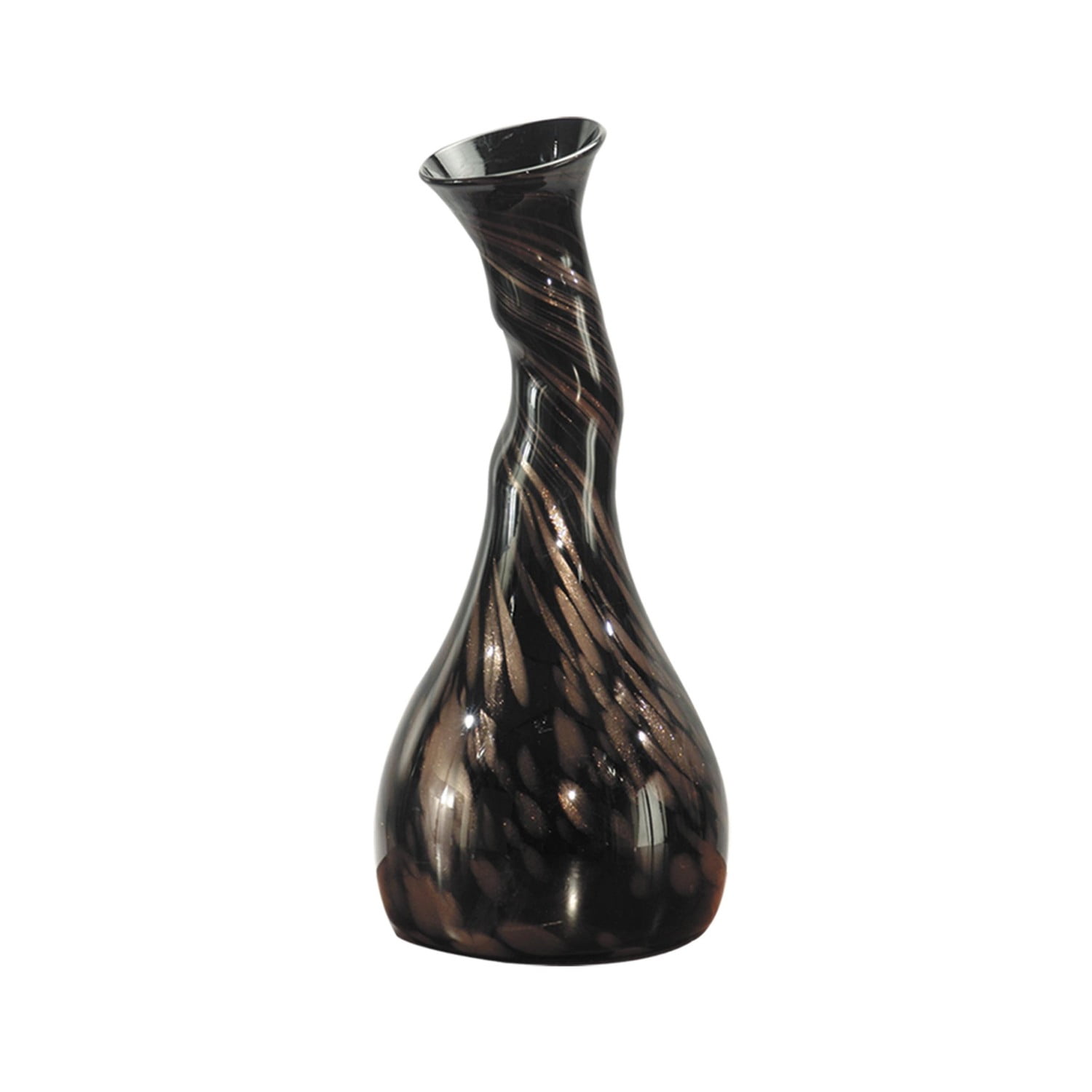 Twisted Gourd Black and Copper Hand Blown Glass Vase