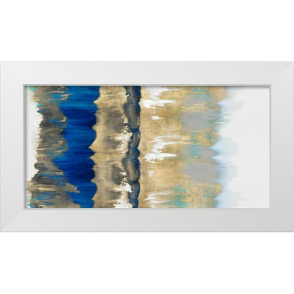 Springer, Rachel 32x18 White Modern Wood Framed Museum Art Print Titled - Resonate in Gold and Blue