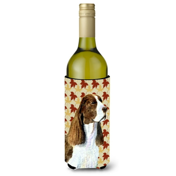 Springer Spaniel Fall Leaves Portrait Wine Bottle Hugger