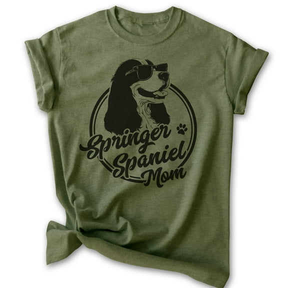 Springer Spaniel Mom, Unisex Women's Shirt, English Springer Spaniel, Spaniel Owner, Funny Dog Mom Gift, Heather Military Green, 3X-Large