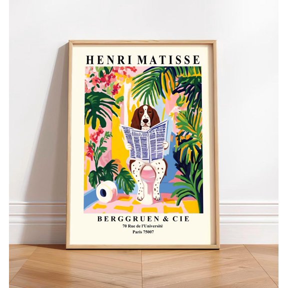 Springer Spaniel On a Toilet Style Bathroom Art, Stretched Canvas 8x10in