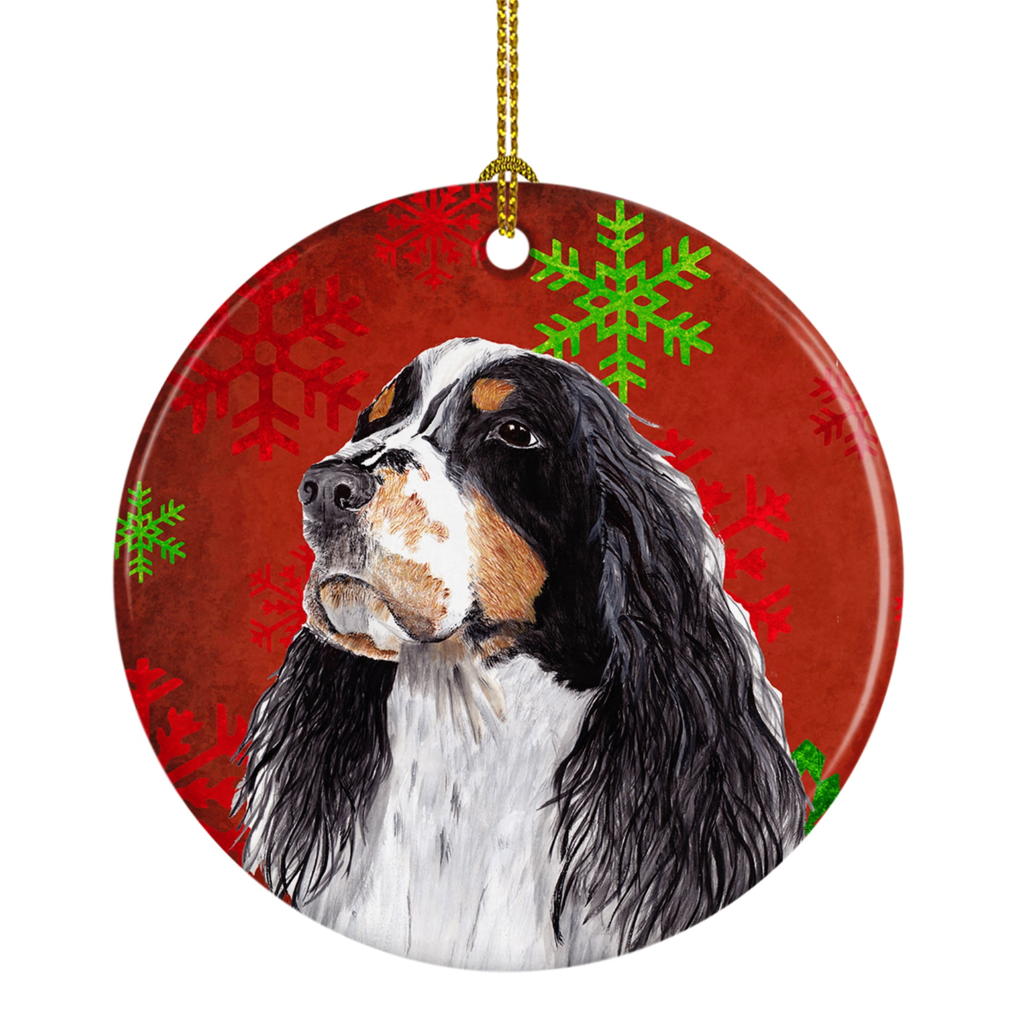 Carolines Treasures SC9401-CO1 Springer Spaniel Red Snowflakes Holiday Christmas Ceramic Ornament, Multicolor