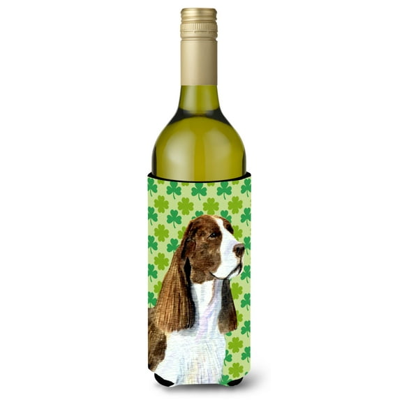 Springer Spaniel St. Patricks Day Shamrock Portrait Wine Bottle Hugger